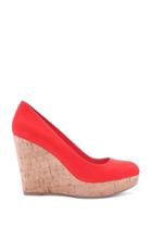 Forever21 Women's  Tomato Faux Suede Cork Wedges