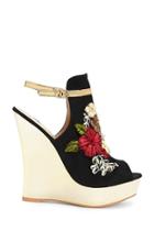 Forever21 Floral Metallic Faux Suede Wedges