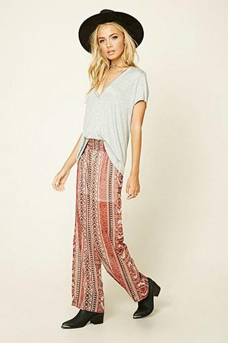 Forever21 Women's  Ornate Smocked-waist Pants