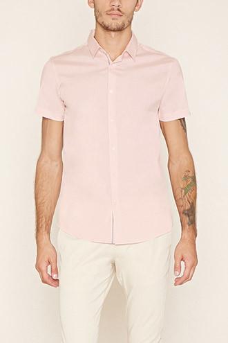 21 Men Men's  Pink Buttoned Cotton-blend Shirt