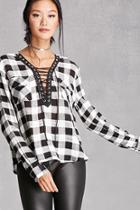 Forever21 Women's  Twelve Plaid Lace-up Top