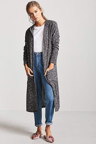 Forever21 Marled Knit Hooded Cardigan