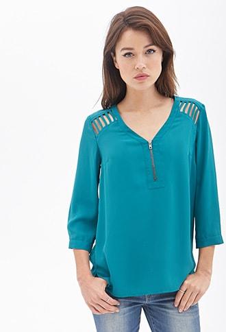 Forever21 Ladder-cutout Chiffon Top