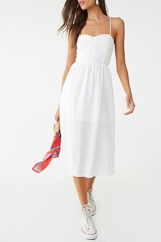 Forever21 Ruched-front Lace-up Cami Midi Dress