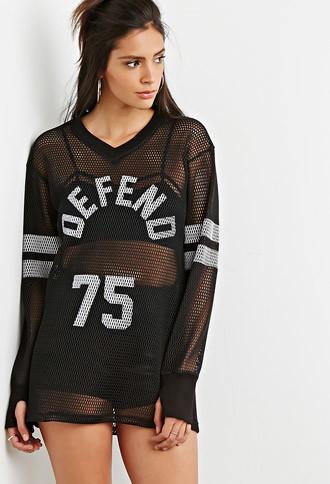 Forever21 Defend Paris Sheer Mesh Graphic Top