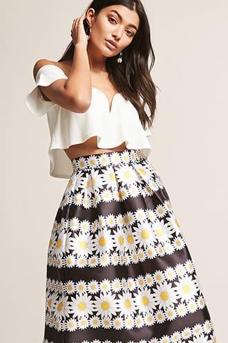 Forever21 Daisy Print Midi Skirt