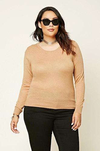 Forever21 Plus Women's  Camel Plus Size Crew Neck Sweater