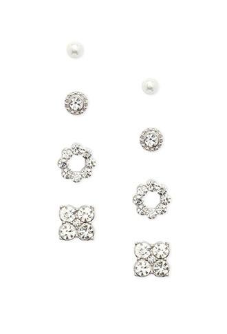 Forever21 Rhinestone Flower Stud Set (silver/clear)