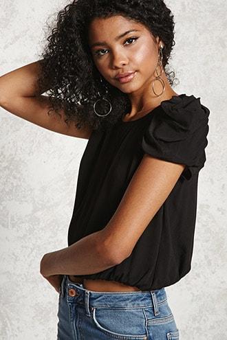 Forever21 Woven Puff-sleeve Top
