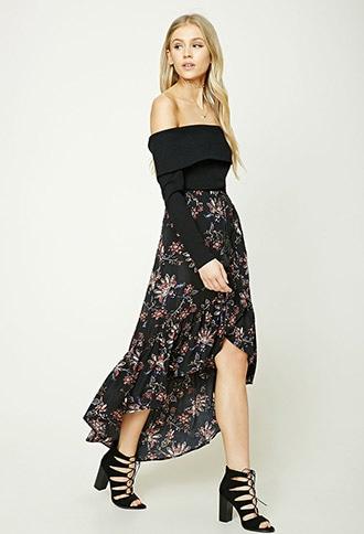 Forever21 Floral Ruffle Maxi Skirt