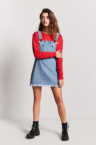 Forever21 Lace-up Denim Overall Dress