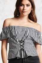 Forever21 Gingham Lace-up Top