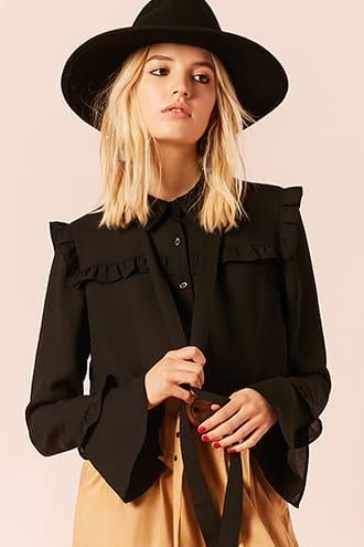 Forever21 Sheer Ruffle Trumpet Sleeve Shirt