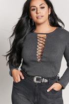 Forever21 Plus Size Ribbed Knit Lace-up Sweater