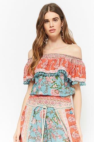 Forever21 Z & L Europe Floral Pom-pom Top