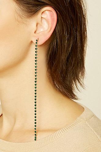 Forever21 Gold & Green Rhinestone Duster Earrings