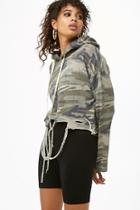 Forever21 Camo French Terry Distressed Hooded Pullover