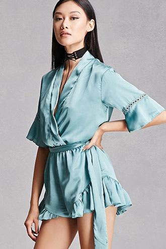 Forever21 Ruffled Self-tie Satin Romper