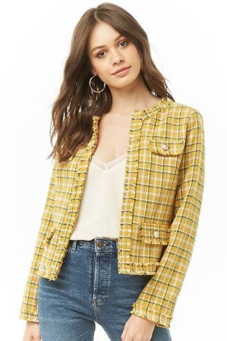 Forever21 Plaid Wool-blend Tweed Jacket