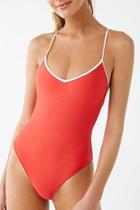Forever21 Contrast V-neck One-piece Swimsuit