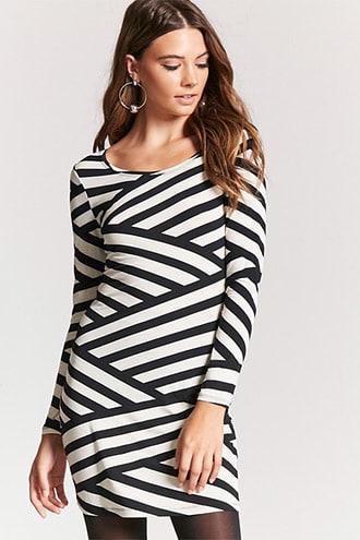 Forever21 Semi-sheer Asymmetrical Striped Dress