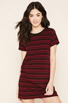 Forever21 Women's  Burgundy & Black Striped T-shirt Dress