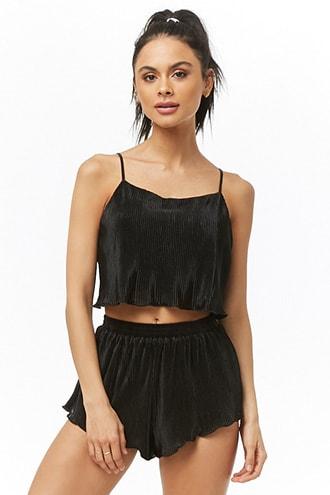 Forever21 Satin Accordion-pleat Cami & Short Pj Set