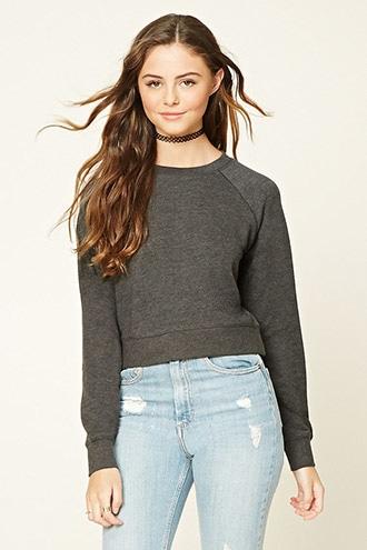 Forever21 Women's Charcoal French Terry Knit Pullover