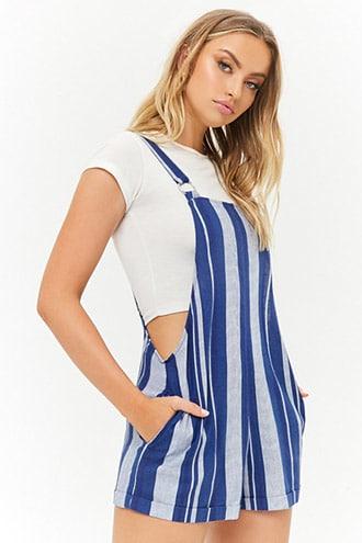 Forever21 Striped Linen-blend Overall Shorts