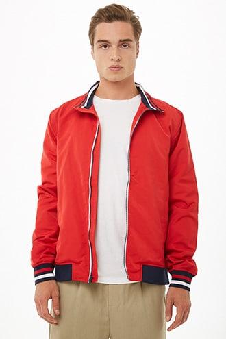 Forever21 Zippered Striped-trim Windbreaker
