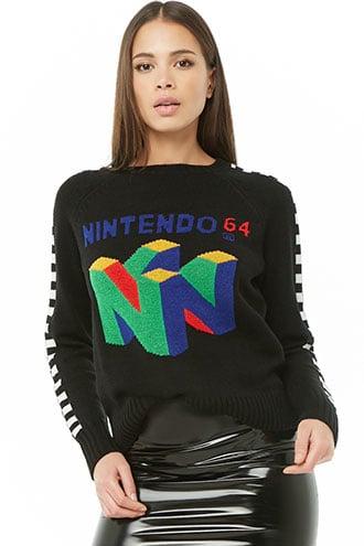 Forever21 Nintendo 64 Checkered-sleeve Sweater
