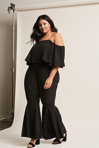 Forever21 Plus Size Open-shoulder Crop Top & Flared Pant Set