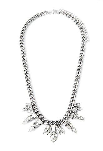 Forever21 Rhinestone Petal Statement Necklace (b.silver/clear)