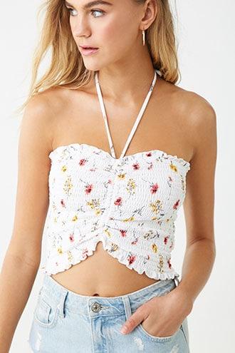 Forever21 Smocked Floral Halter Top