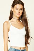 Forever21 Women's  White V-neck Cropped Cami