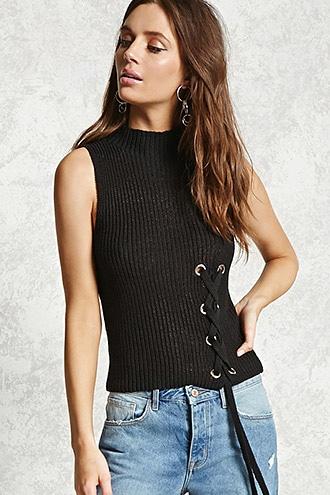 Forever21 Contemporary Knit Lace-up Top