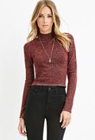 Love21 Women's  Metallic Mock Neck Sweater (burgundy/gold)