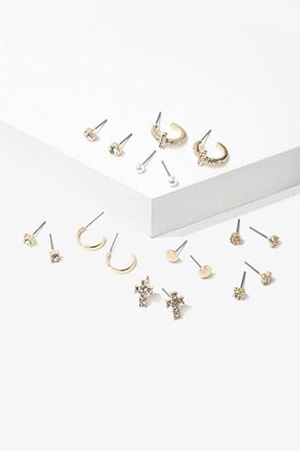 Forever21 Rhinestone Stud & Hoop Earrings Set