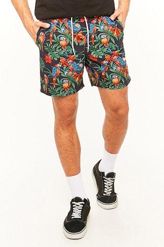 Forever21 Floral & Parrot Print Swim Trunks
