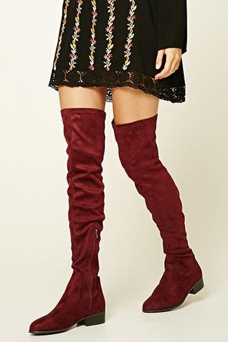 Forever21 Women's  Berry Faux Suede Over-the-knee Boots