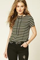 Forever21 Women's  Olive & Cream Striped Knit Tee