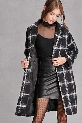 Forever21 Women's  Motel Longline Plaid Coat