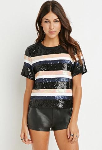 Forever21 Striped Sequin Top