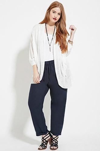Forever21 Plus Women's  Navy Plus Size Linen-blend Pants