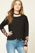 Forever21 Women's  Black & Amber Floral Embroidered Sweatshirt