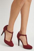 Forever21 Women's  Faux Suede T-strap Pumps (burgundy)