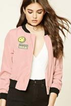 Forever21 Women's  Blush Runway Patch Bomber Jacket