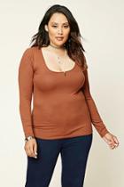 Forever21 Plus Women's  Cappuccino Plus Size Ribbed Knit Top