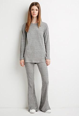Forever21 Women's  Marled Knit Flared Pants (grey)