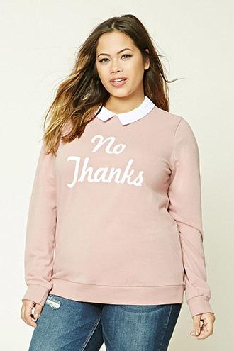 Forever21 Plus Women's  Rose & White Plus Size No Thanks Sweatshirt